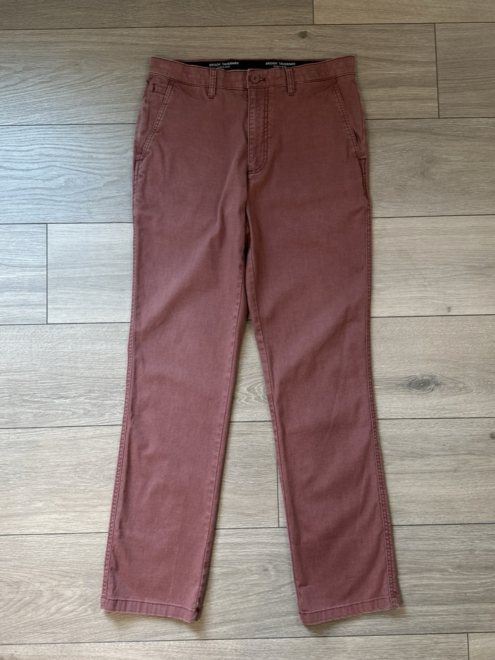 BROOK TAVERNER Men’s Size 32W Cotton Chinos Red Pink Trousers Flat Front Cotton